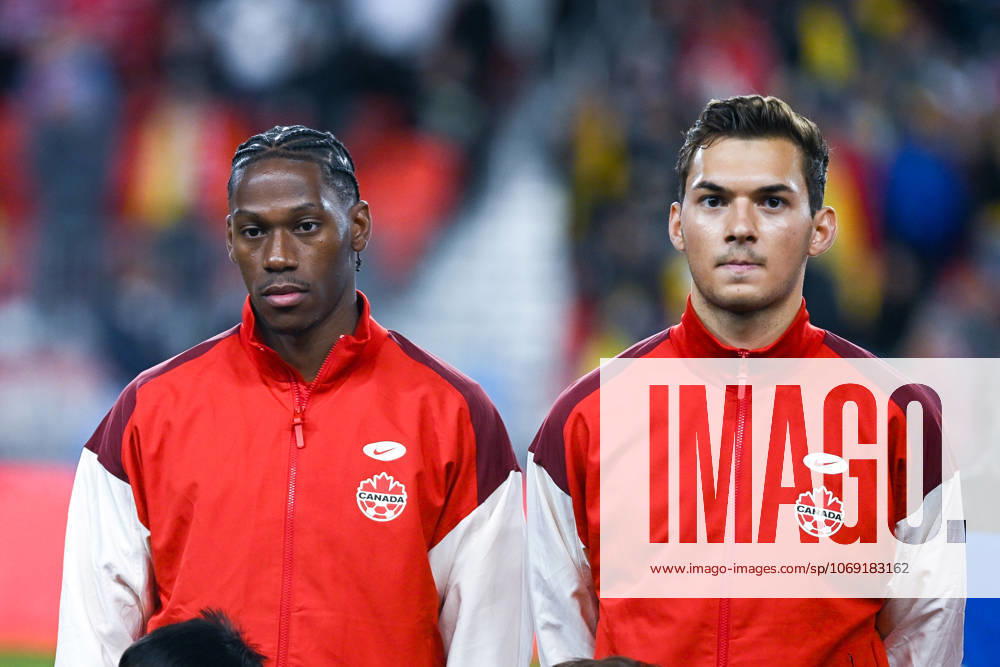 Jonathan David and Niko Sigur of Team Canada during the exhibition match between Canada and Ecuador at BMO Field on November 13, 2025 in Toronto. Featuring: Jonathan David, Niko Sigur Where: Toronto, Canada When: 13 Nov 2025 Credit: Captive Camera Cover Images . NOT FOR USE BY NEWSPAPERS BASED IN THE UK.