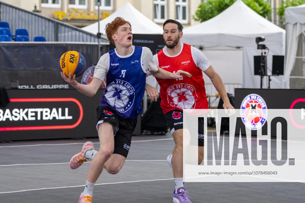 Duel between Frederic Kraass Team New Delhi, 51 and Hugo Suhard Team Toulouse, 40 Innside 3x3 Circus, basketball, group phase, D Sports, 13 06 2026 Innside 3x3 Circus, basketball, group phase, D Sports, 13 06 2026 Duesseldorf