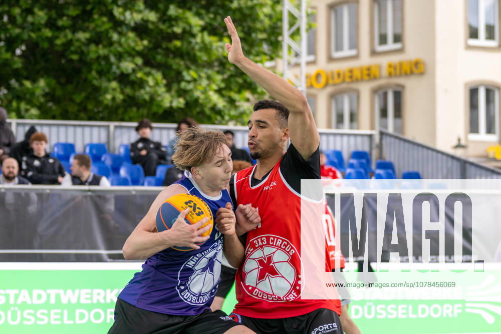 Duel between Emil Schumacher Team New Delhi, 58 and Paul Djoko Team Toulouse, 11 Innside 3x3 Circus, basketball, group phase, D Sports, 13 06 2026 Innside 3x3 Circus, basketball, group phase, D Sports, 13 06 2026 Duesseldorf