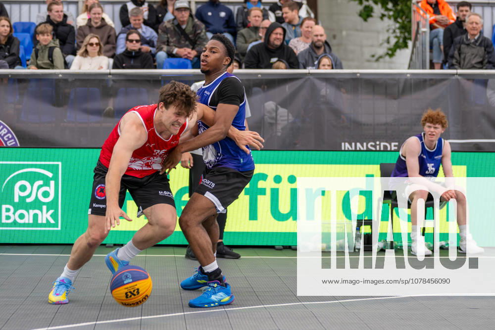 Duel between Stef Poels Team Utrecht, 25 and Rodney Agyeman Team Brisbane, 60 Innside 3x3 Circus, Basketball, Group stage, D Sports, 13 06 2026 Innside 3x3 Circus, Basketball, Group stage, D Sports, 13 06 2026 Duesseldorf