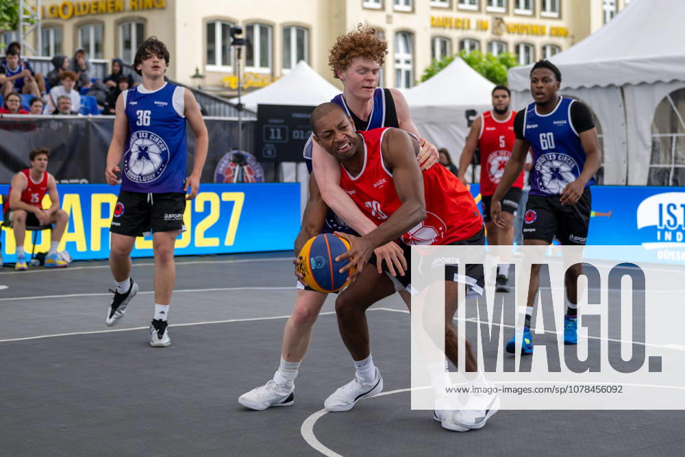 Duel between Tristan Gutersohn Team Brisbane, 35 and Nesta Agasi Team Utrecht, 20 Innside 3x3 Circus, Basketball, Group Phase, D Sports, 13 06 2026 Innside 3x3 Circus, Basketball, Group Phase, D Sports, 13 06 2026 Duesseldorf