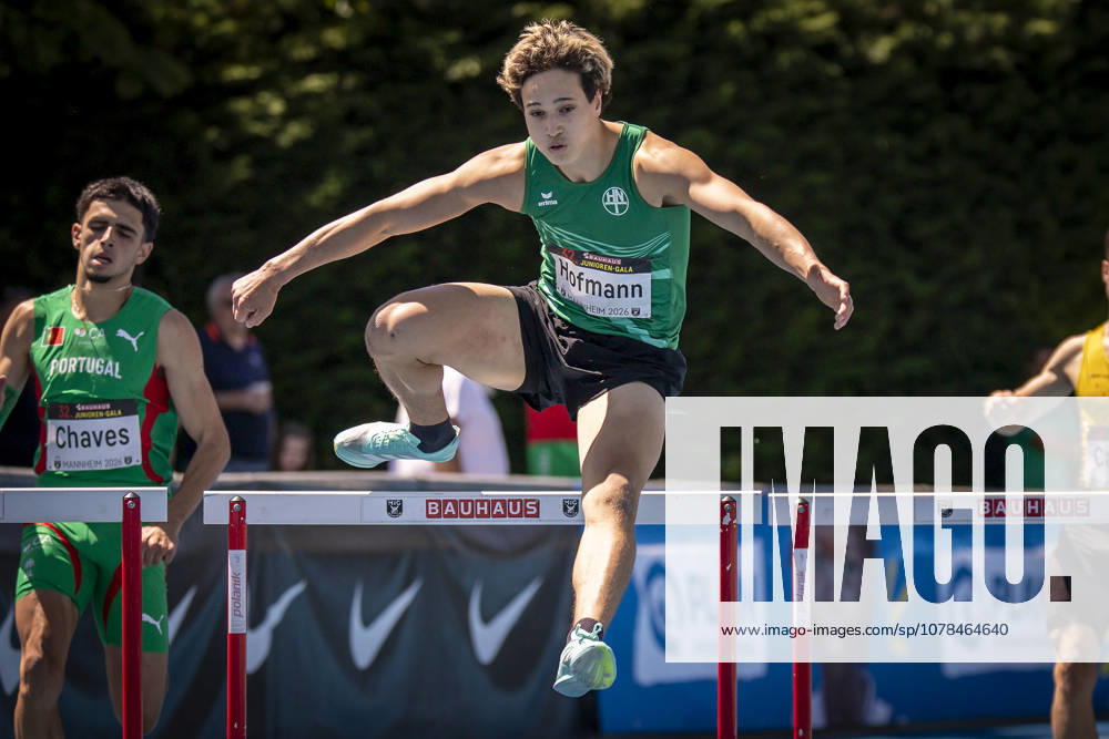 MANNHEIM, GERMANY - JUNE 13, 2026 : Nils Hofmann (GER HNT Hamburg) competing in the men’s U20 400m hurdles during the Juniorengala 2026 at Michael-Hoffmann-Stadion on June 13, 2026 in Mannheim, Germany. Baden-Wuerttemberg Germany