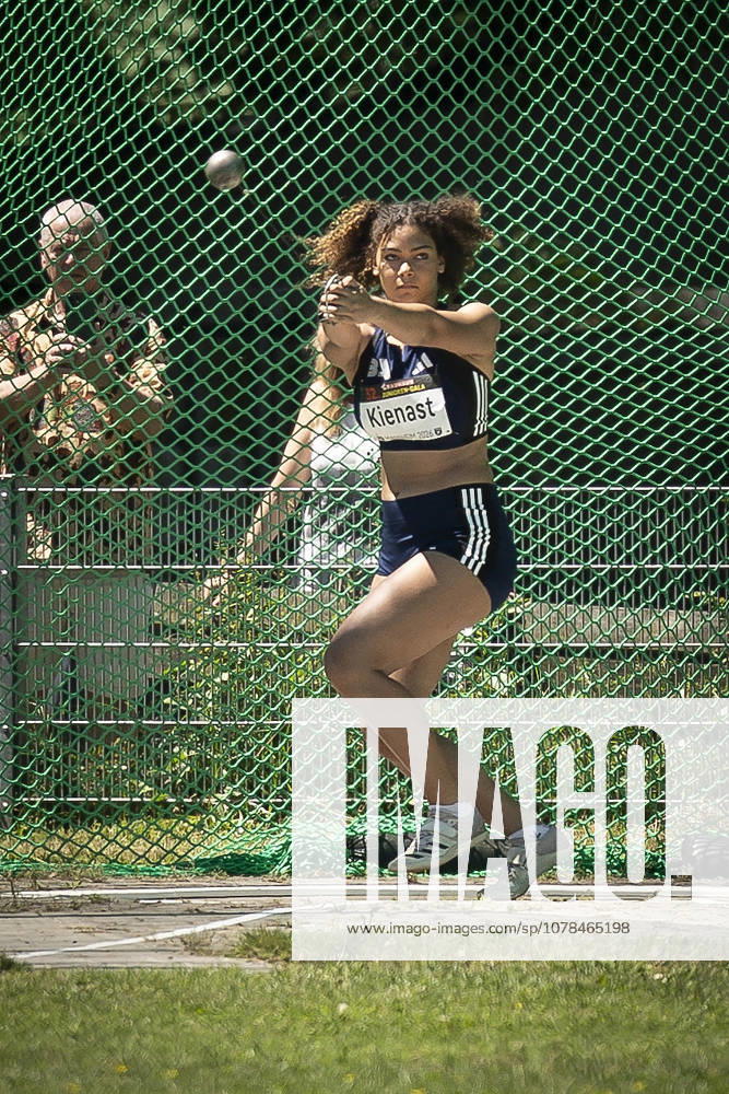 MANNHEIM, GERMANY - JUNE 13, 2026 : Nova Queen Kienast (GER Berlin Athletics Capital Club) competing in the women’s U20 hammer throw during the Juniorengala 2026 at Michael-Hoffmann-Stadion on June 13, 2026 in Mannheim, Germany. Baden-Wuerttemberg Germany