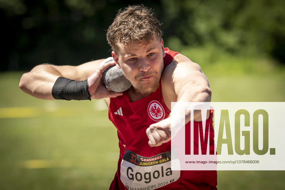 MANNHEIM, GERMANY - JUNE 13, 2026 : Nicolas Gogola (GER Eintracht Frankfurt e.V.) competing in the men’s U20 shot put during the Juniorengala 2026 at Michael-Hoffmann-Stadion on June 13, 2026 in Mannheim, Germany. Baden-Wuerttemberg Germany