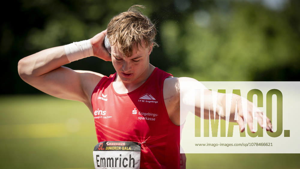 MANNHEIM, GERMANY - JUNE 13, 2026 : Max Louis Emmrich (GER LV 90 Erzgebirge) competing in the men’s U20 shot put during the Juniorengala 2026 at Michael-Hoffmann-Stadion on June 13, 2026 in Mannheim, Germany. Baden-Wuerttemberg Germany