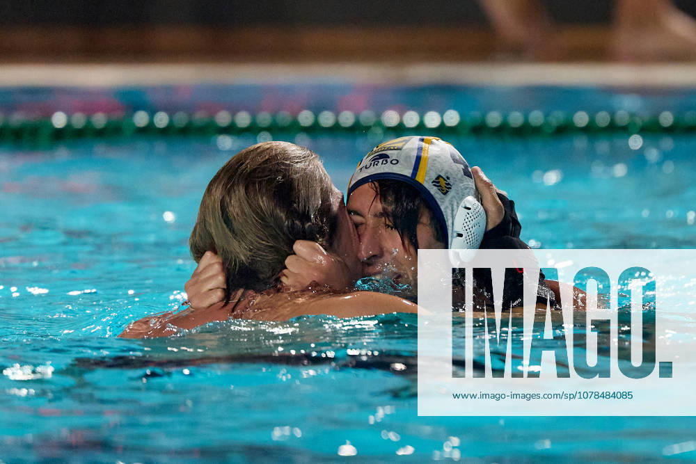 Marc Alls Ferrer (right) of Zodiac CNAB celebrates with a teammate after winning the European Aquatics Mens Water polo, Wasserball Champions League gold‘medal match against Pro Recco at the National Pool, Tal‘Qroqq, Malta, on 13 June 2026. Zodiac CNAB v Pro Recco - Mens Water Polo Men Champions League 2026 Final; EA_CL_2026_MLT
