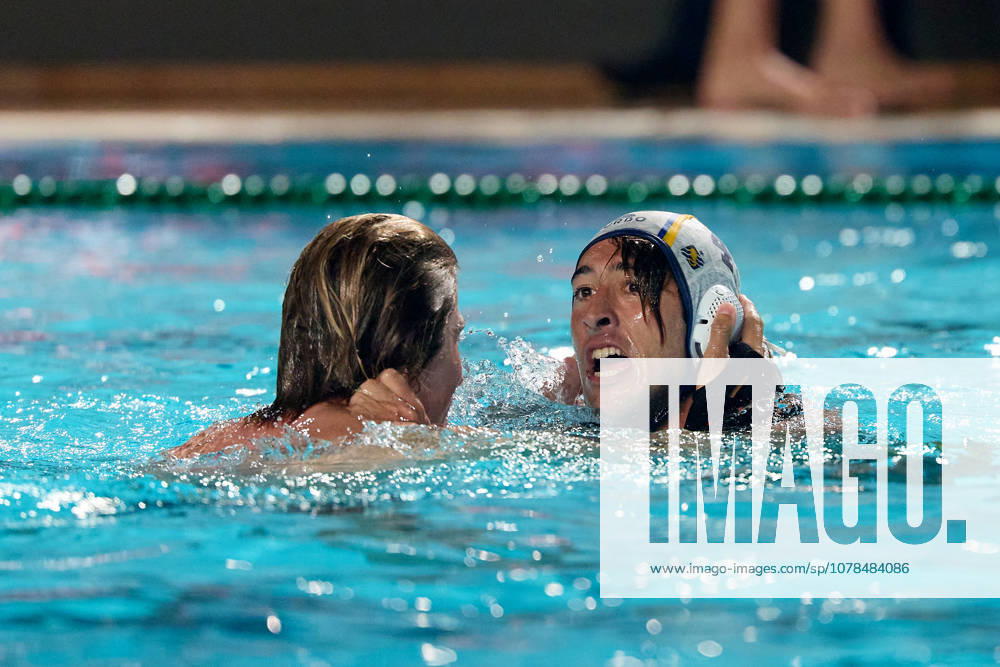 Marc Alls Ferrer (right) of Zodiac CNAB celebrates with a teammate after winning the European Aquatics Mens Water polo, Wasserball Champions League gold‘medal match against Pro Recco at the National Pool, Tal‘Qroqq, Malta, on 13 June 2026. Zodiac CNAB v Pro Recco - Mens Water Polo Men Champions League 2026 Final; EA_CL_2026_MLT