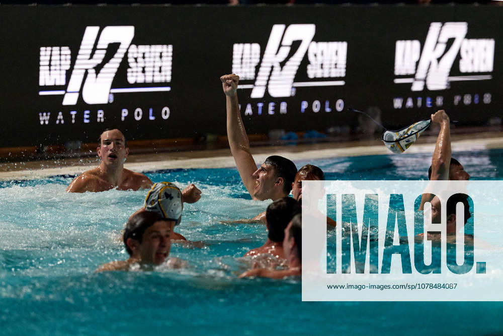 Zodiac CNAB players celebrate after winning the European Aquatics Mens Water polo, Wasserball Champions League gold‘medal match against Pro Recco at the National Pool, Tal‘Qroqq, Malta, on 13 June 2026. Zodiac CNAB v Pro Recco - Mens Water Polo Men Champions League 2026 Final; EA_CL_2026_MLT