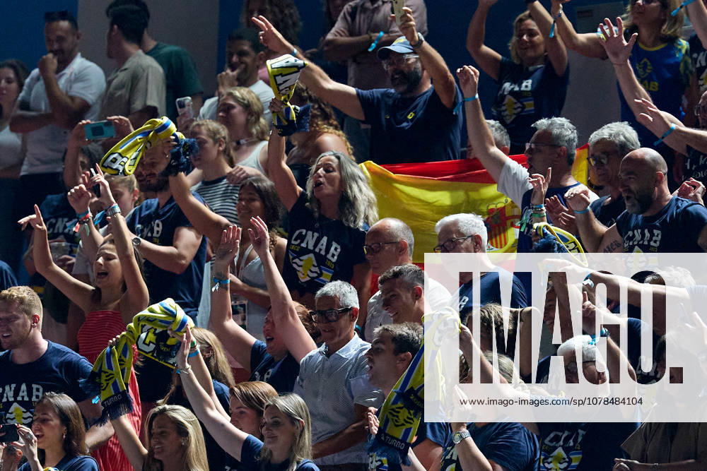 Zodiac CNAB fans celebrate their team winning the European Aquatics Mens Water polo, Wasserball Champions League gold‘medal match against Pro Recco at the National Pool, Tal‘Qroqq, Malta, on 13 June 2026. Zodiac CNAB v Pro Recco - Mens Water Polo Men Champions League 2026 Final; EA_CL_2026_MLT