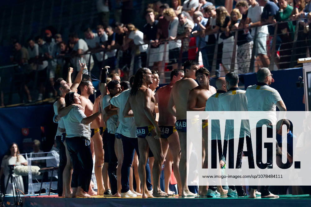 Zodiac CNAB players celebrate after winning the European Aquatics Mens Water polo, Wasserball Champions League gold‘medal match against Pro Recco at the National Pool, Tal‘Qroqq, Malta, on 13 June 2026. Zodiac CNAB v Pro Recco - Mens Water Polo Men Champions League 2026 Final; EA_CL_2026_MLT