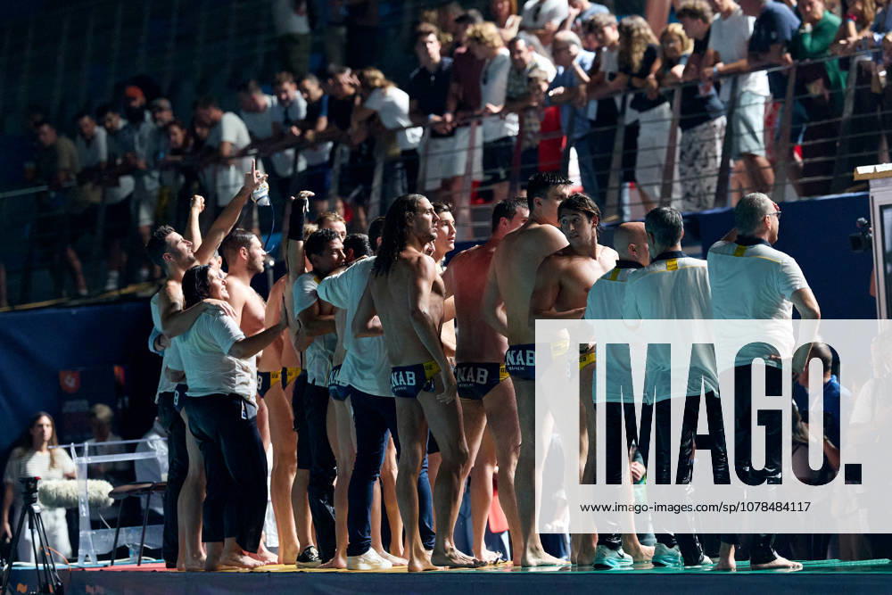 Zodiac CNAB players celebrate after winning the European Aquatics Mens Water polo, Wasserball Champions League gold‘medal match against Pro Recco at the National Pool, Tal‘Qroqq, Malta, on 13 June 2026. Zodiac CNAB v Pro Recco - Mens Water Polo Men Champions League 2026 Final; EA_CL_2026_MLT