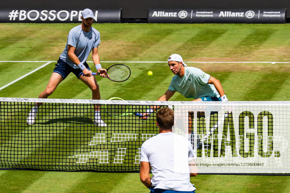 Daniil Glinka (EST), Yannik Hanfmann (GER) and Jan-Lennard Struff (GER) during the Singles Final Match between Daniil Glinka (EST) and Stefanos Sakellaridis (GRC) vs. Yannik Hanfmann (GER) and Jan-Lennard Struff (GER) at BOSS OPEN 2026, Tennisanlage Weissenhof on June 14, 2026 in Stuttgart, Germany. Baden-Württemberg Germany