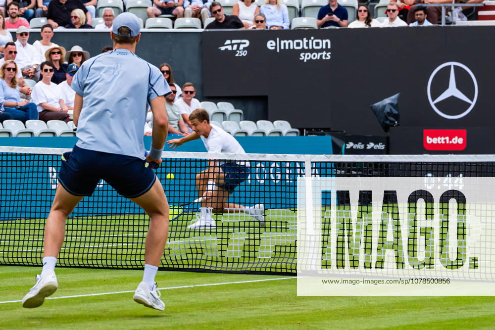 Daniil Glinka (EST) and Yannik Hanfmann (GER) during the Singles Final Match between Daniil Glinka (EST) and Stefanos Sakellaridis (GRC) vs. Yannik Hanfmann (GER) and Jan-Lennard Struff (GER) at BOSS OPEN 2026, Tennisanlage Weissenhof on June 14, 2026 in Stuttgart, Germany. Baden-Württemberg Germany