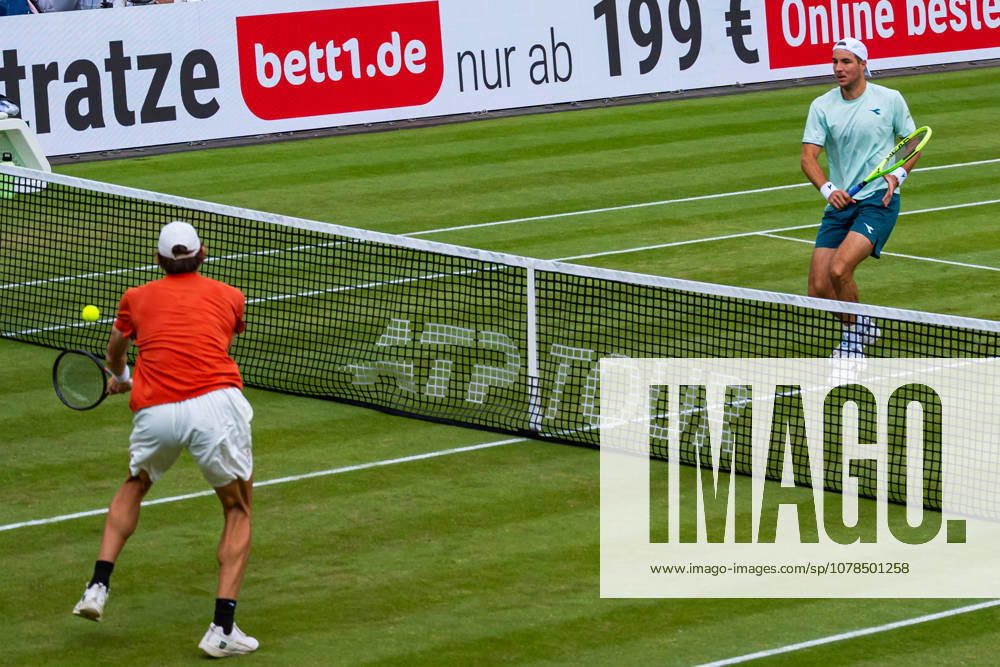 Jan-Lennard Struff (GER) and Stefanos Sakellaridis (GRC) during the Doubles Final Match between Daniil Glinka (EST) and Stefanos Sakellaridis (GRC) vs. Yannik Hanfmann (GER) and Jan-Lennard Struff (GER) at BOSS OPEN 2026, Tennisanlage Weissenhof on June 14, 2026 in Stuttgart, Germany. Baden-Württemberg Germany
