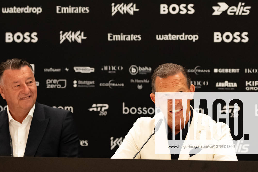 Edwin Weindorfer (Director of Tournament) and Daniel Grieder (CEO Hugo Boss AG) during the closing Pressconference at BOSS OPEN 2026, Tennisanlage Weissenhof on June 14, 2026 in Stuttgart, Germany. Baden-Württemberg Germany