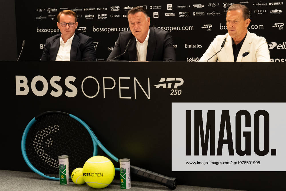 Hans-Georg Kauffeld (Head of TC Weissenhof e.V.), Edwin Weindorfer (Director of Tournament) and Daniel Grieder (CEO Hugo Boss AG) during the closing Pressconference at BOSS OPEN 2026, Tennisanlage Weissenhof on June 14, 2026 in Stuttgart, Germany. Baden-Württemberg Germany