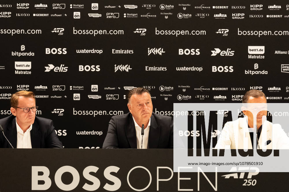 Hans-Georg Kauffeld (Head of TC Weissenhof e.V.), Edwin Weindorfer (Director of Tournament) and Daniel Grieder (CEO Hugo Boss AG) during the closing Pressconference at BOSS OPEN 2026, Tennisanlage Weissenhof on June 14, 2026 in Stuttgart, Germany. Baden-Württemberg Germany