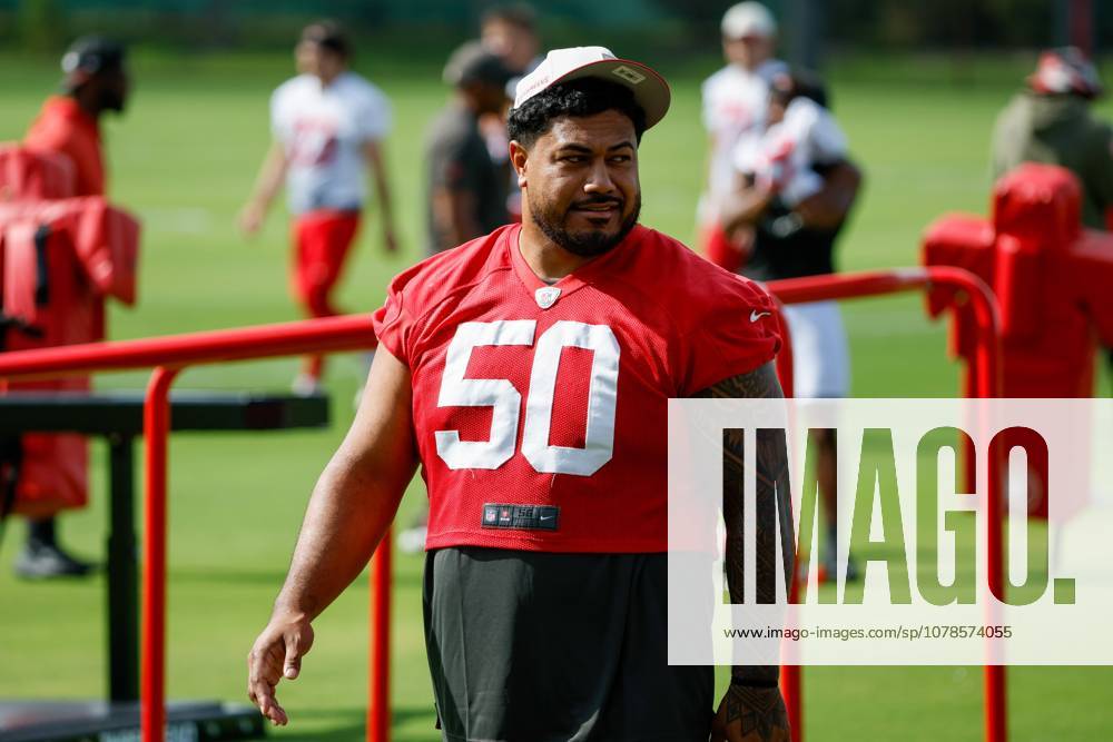 Tampa Bay Buccaneers nose tackle Vita Vea (50) watches teammates warm up during mandatory mini-camp at the AdventHealth Training Center in Tampa on Tuesday, June 16, 2026. Tampa USA - ZUMAs70_ 0859278529st
