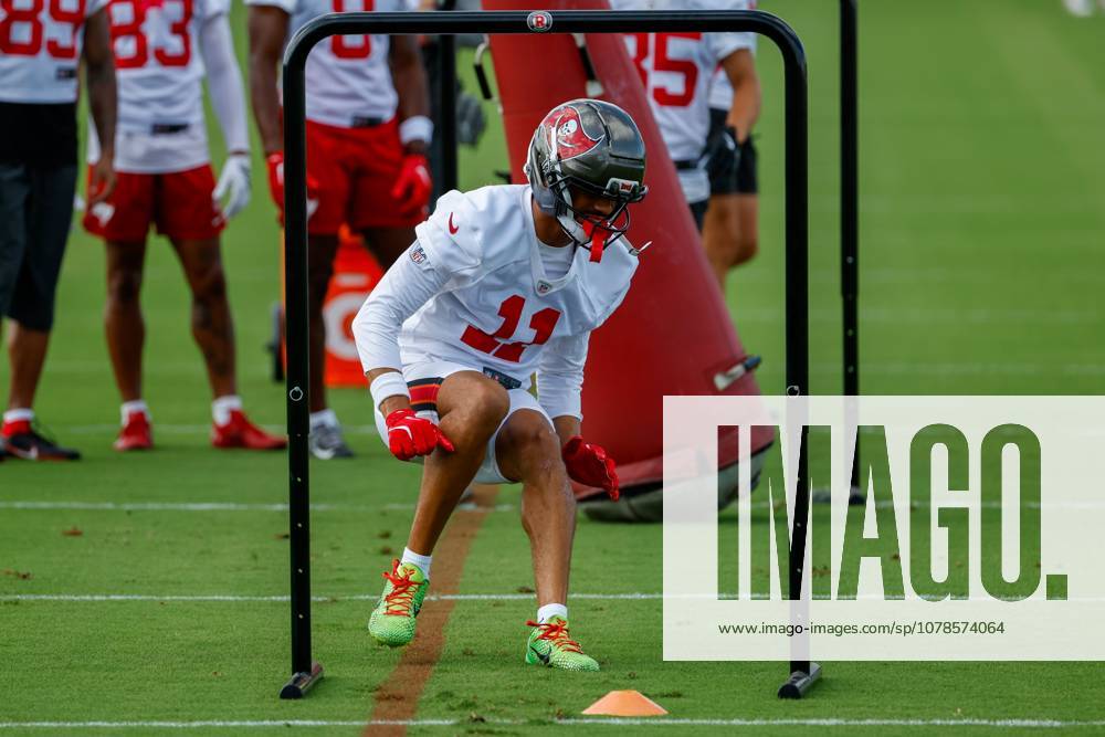 Tampa Bay Buccaneers wide receiver Jalen McMillan (11) runs underneath hurdles, while he works on a passing drill during mandatory mini-camp at the AdventHealth Training Center in Tampa on Tuesday, June 16, 2026. Tampa USA - ZUMAs70_ 0859278631st