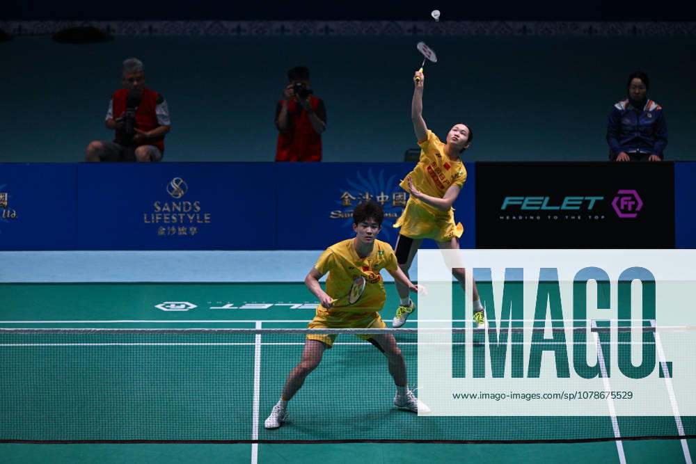 Li Hongyi and Huang Kexin of China compete in the Mixed Doubles Quarterfinal match against Jiang Zhenbang and Wei Yaxin of China on day 4 of Macao Open Badminton 2026 at Macao East Asian Games Dome on June 19, 2026 in Macau, China.