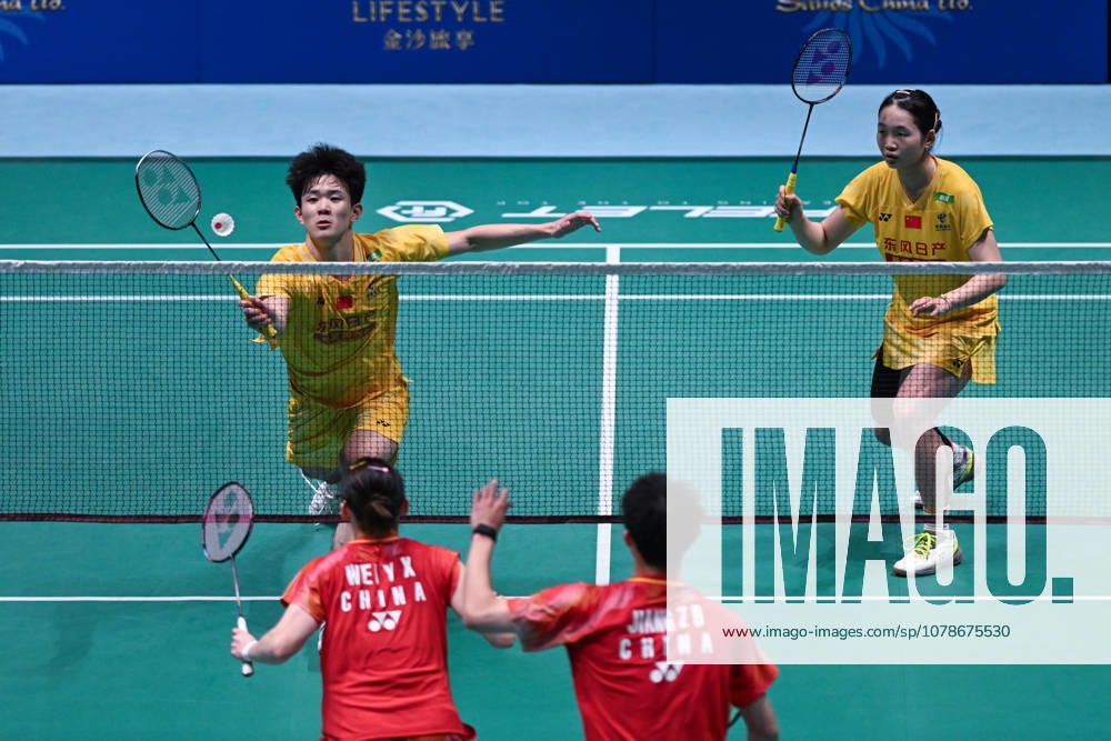 Li Hongyi and Huang Kexin of China compete in the Mixed Doubles Quarterfinal match against Jiang Zhenbang and Wei Yaxin of China on day 4 of Macao Open Badminton 2026 at Macao East Asian Games Dome on June 19, 2026 in Macau, China.