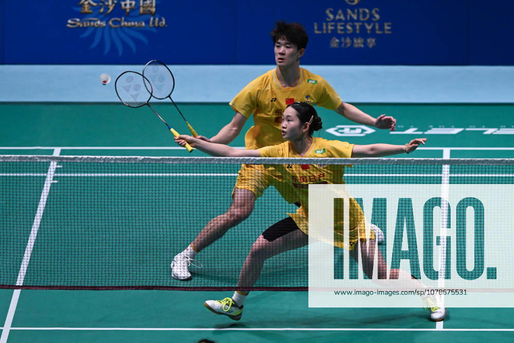 Li Hongyi and Huang Kexin of China compete in the Mixed Doubles Quarterfinal match against Jiang Zhenbang and Wei Yaxin of China on day 4 of Macao Open Badminton 2026 at Macao East Asian Games Dome on June 19, 2026 in Macau, China.