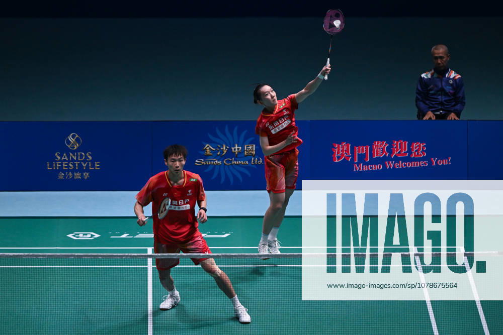 Jiang Zhenbang and Wei Yaxin of China compete in the Mixed Doubles Quarterfinal match against Li Hongyi and Huang Kexin of China on day 4 of Macao Open Badminton 2026 at Macao East Asian Games Dome on June 19, 2026 in Macau, China.
