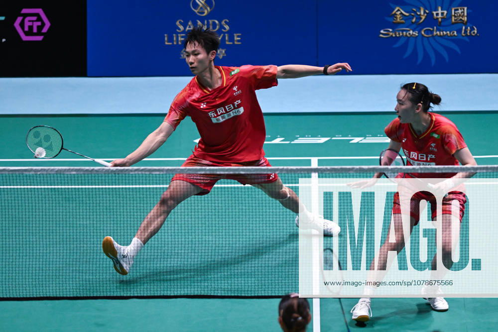 Jiang Zhenbang and Wei Yaxin of China compete in the Mixed Doubles Quarterfinal match against Li Hongyi and Huang Kexin of China on day 4 of Macao Open Badminton 2026 at Macao East Asian Games Dome on June 19, 2026 in Macau, China.