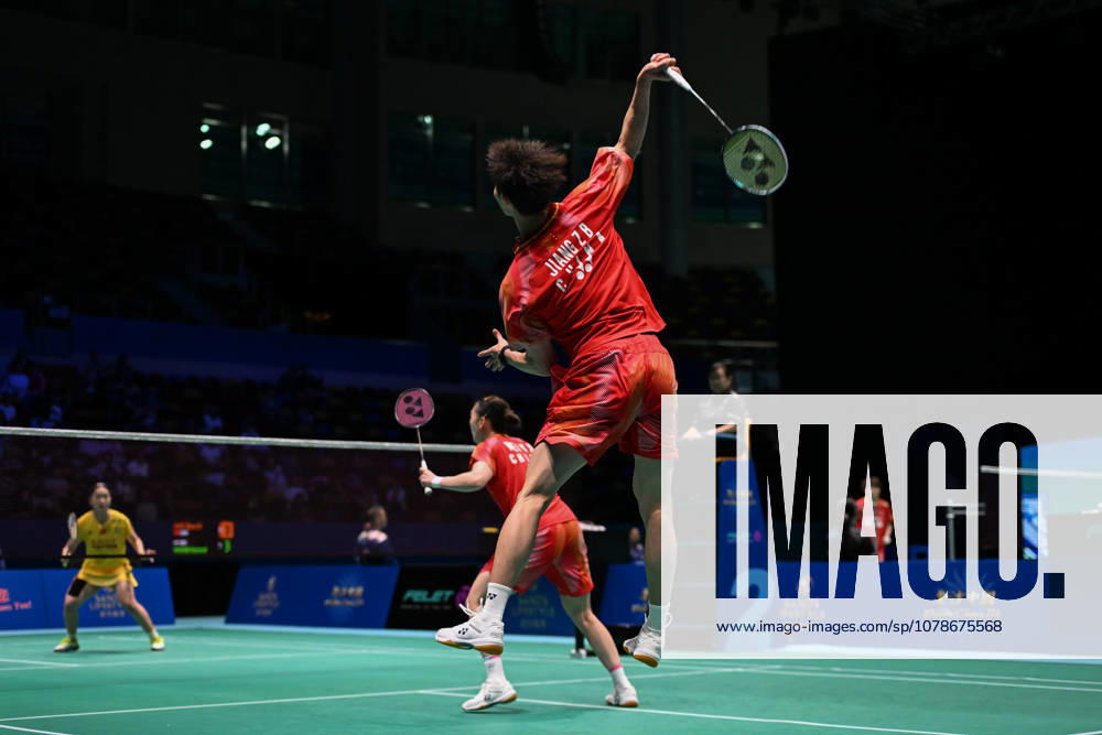 Jiang Zhenbang and Wei Yaxin of China compete in the Mixed Doubles Quarterfinal match against Li Hongyi and Huang Kexin of China on day 4 of Macao Open Badminton 2026 at Macao East Asian Games Dome on June 19, 2026 in Macau, China.
