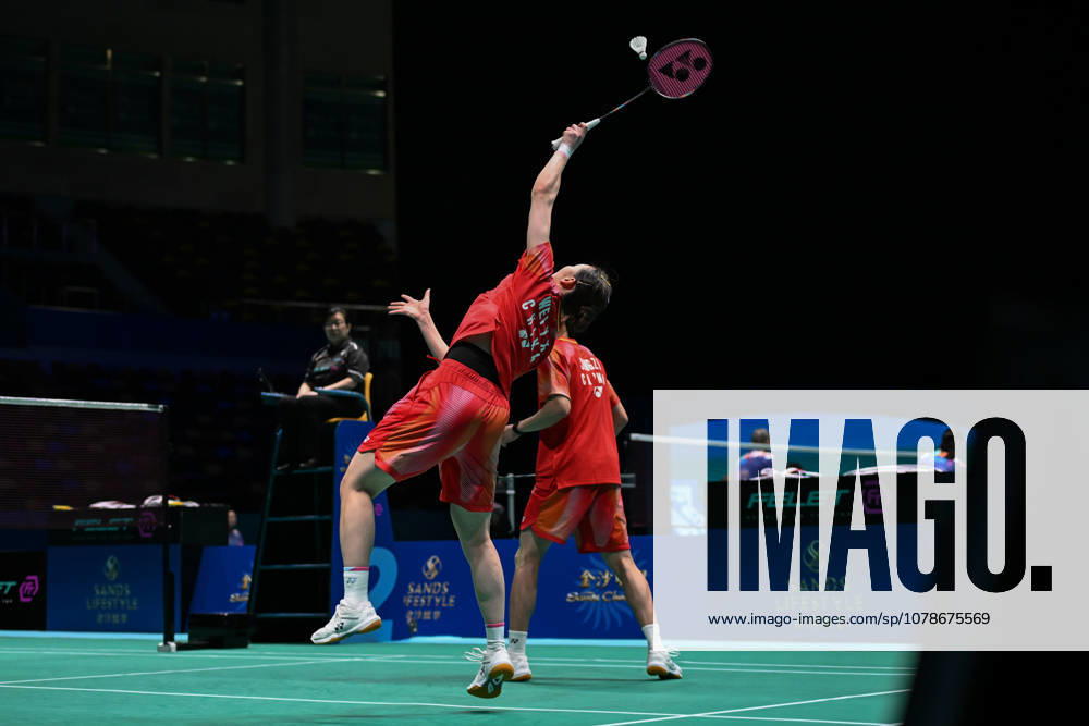 Jiang Zhenbang and Wei Yaxin of China compete in the Mixed Doubles Quarterfinal match against Li Hongyi and Huang Kexin of China on day 4 of Macao Open Badminton 2026 at Macao East Asian Games Dome on June 19, 2026 in Macau, China.