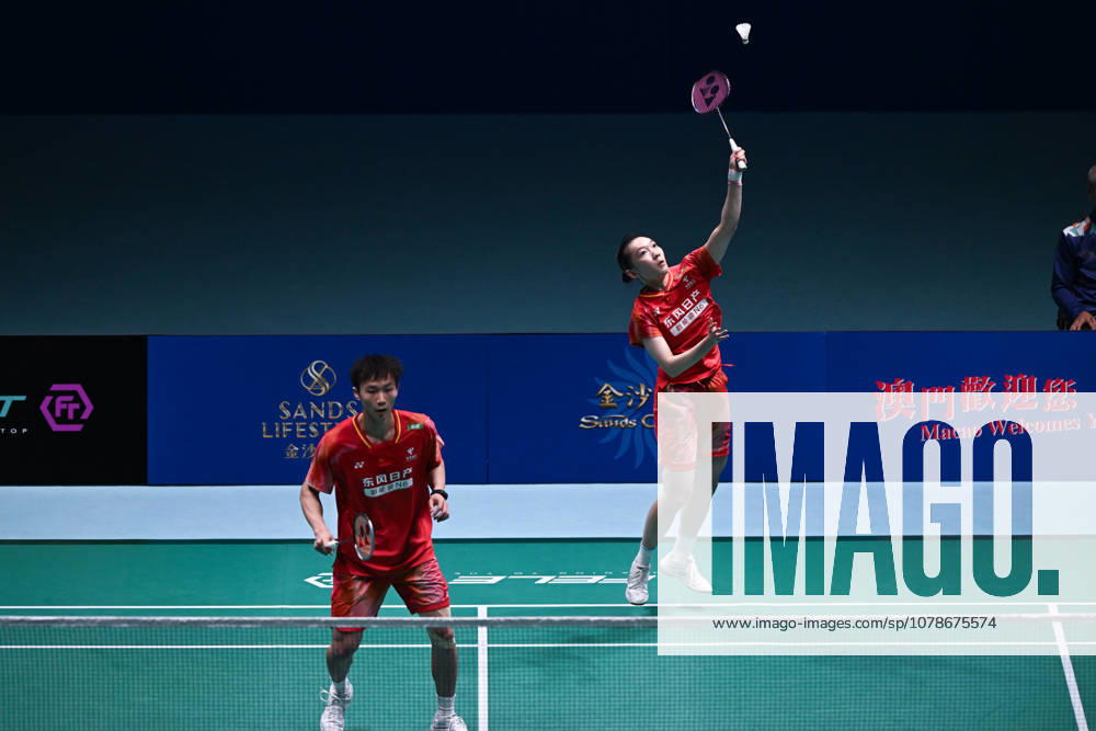 Jiang Zhenbang and Wei Yaxin of China compete in the Mixed Doubles Quarterfinal match against Li Hongyi and Huang Kexin of China on day 4 of Macao Open Badminton 2026 at Macao East Asian Games Dome on June 19, 2026 in Macau, China.