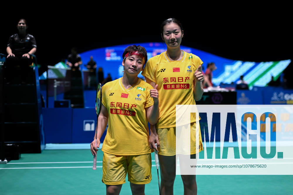 Chen Fan Shutian and Liu Jiayue of China react after the Women s Doubles Quarterfinal match against Liao Lixi and Shen Shiyao of China on day 4 of Macao Open Badminton 2026 at Macao East Asian Games Dome on June 19, 2026 in Macao, China.