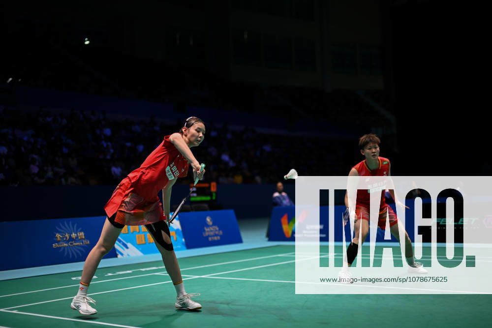 Liao Lixi and Shen Shiyao of China compete in the Women s Doubles Quarterfinal match against Chen Fan Shutian and Liu Jiayue of China on day 4 of Macao Open Badminton 2026 at Macao East Asian Games Dome on June 19, 2026 in Macao, China.