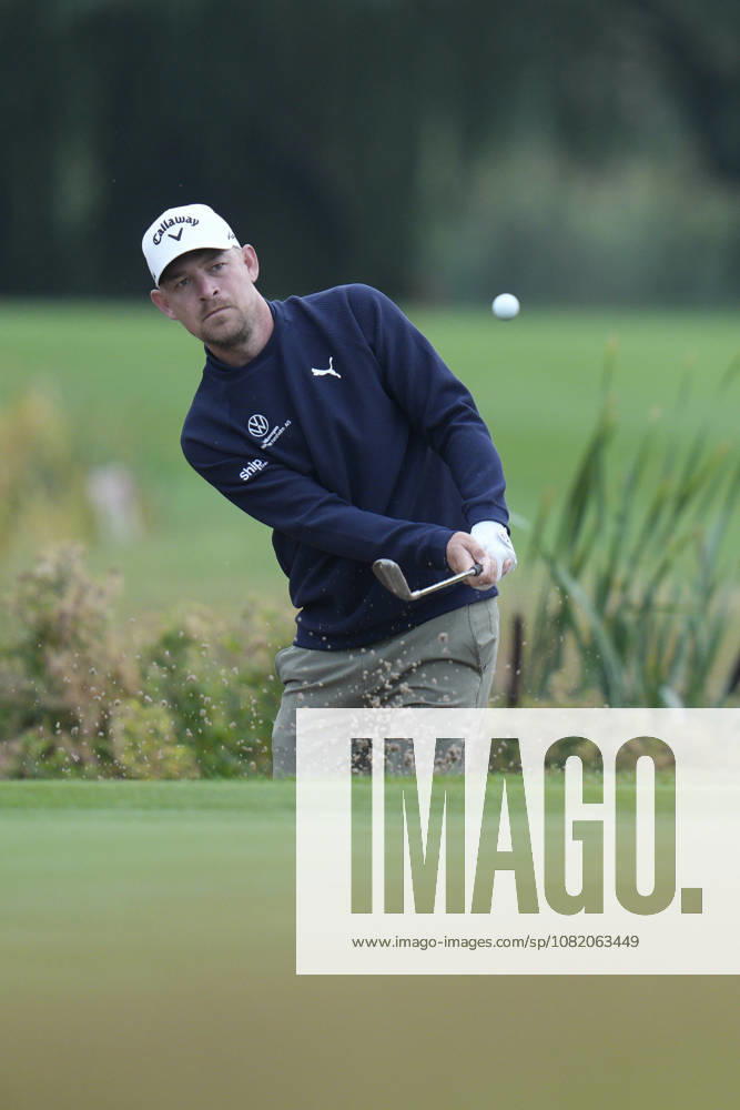SUTTON COLDFIELD, ENGLAND - AUG 28: Jeff Winther (DEN) chips to the 8th green during the completion of the delayed Round 1 at the 2026 Husqvarna British Masters at The Belfry, Sutton Coalfield on August 28, 2026 in Warwickshire, England The 2026 Husqvarna British Masters