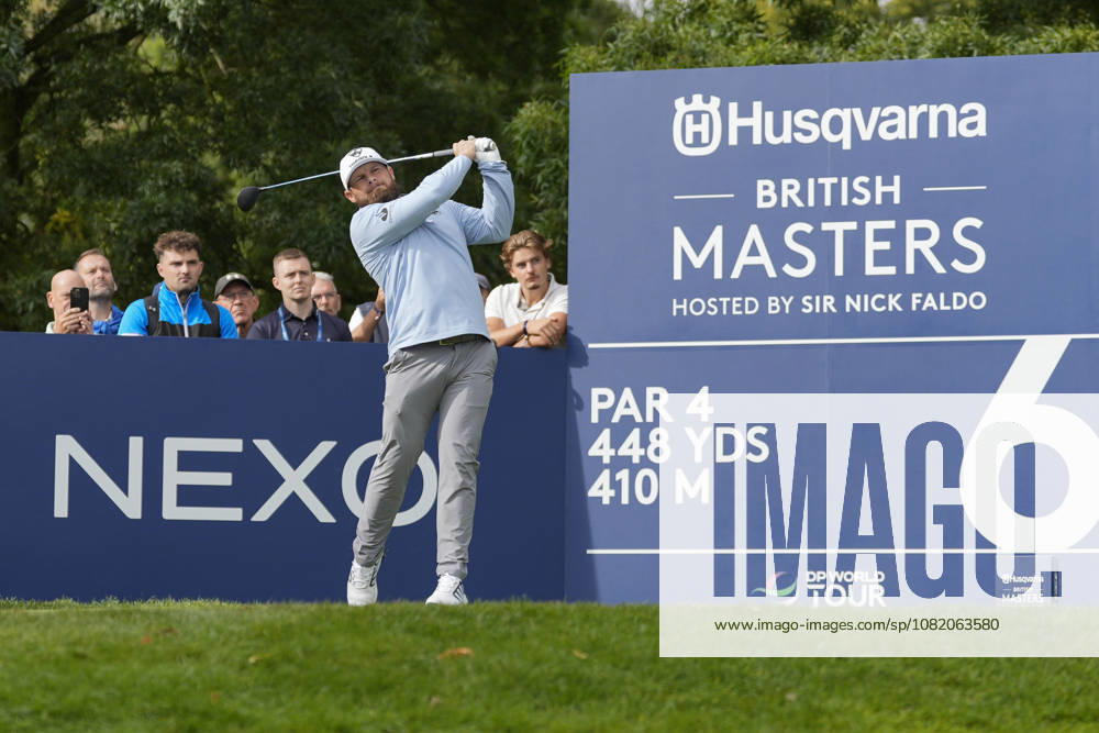 SUTTON COLDFIELD, ENGLAND - AUG 28: Tyrrell Hatton (ENG) plays from the sixth tee during the completion of the delayed Round 1 at the 2026 Husqvarna British Masters at The Belfry, Sutton Coalfield on August 28, 2026 in Warwickshire, England The 2026 Husqvarna British Masters