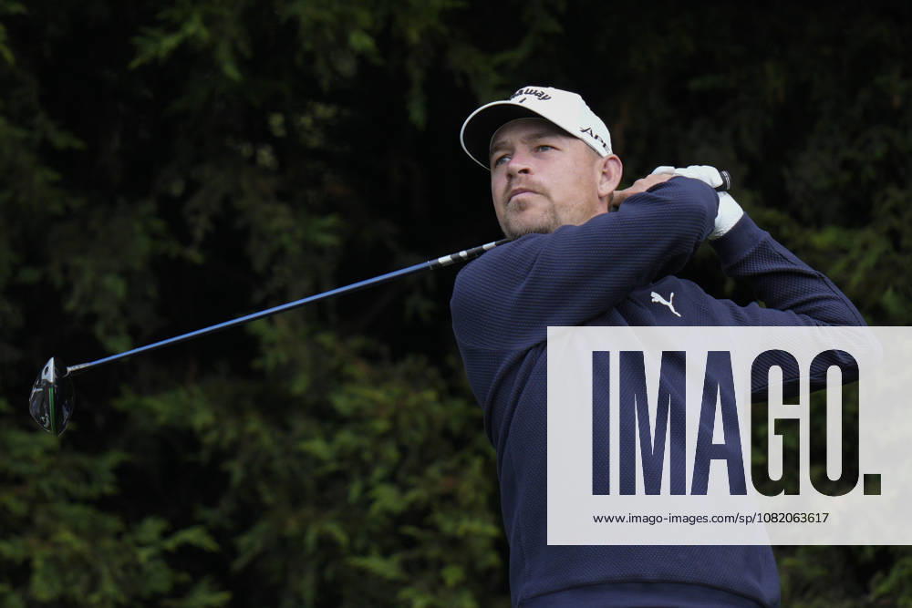 SUTTON COLDFIELD, ENGLAND - AUG 28: Jeff Winther (DEN) plays from the ninth tee during the completion of the delayed Round 1 at the 2026 Husqvarna British Masters at The Belfry, Sutton Coalfield on August 28, 2026 in Warwickshire, England The 2026 Husqvarna British Masters