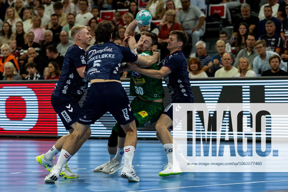 Opel HBL SG Flensburg Handewitt vs. ThSV Eisenach, August 28, 2026: Dominik Solak, No. 30, of ThSV Eisenach on the attack. Opel HBL SG Flensburg Handewitt vs. ThSV Eisenach, GGW Arena
