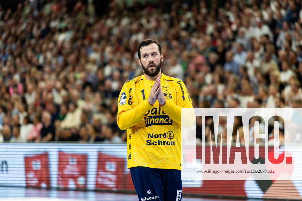 Opel HBL SG Flensburg Handewitt vs. ThSV Eisenach, August 28, 2026: Benjamin Buric, No. 01, of SG Flensburg Handewitt gesticulates during the Opel HBL match between SG Flensburg Handewitt and ThSV Eisenach at the GGW Arena on August 28, 2026