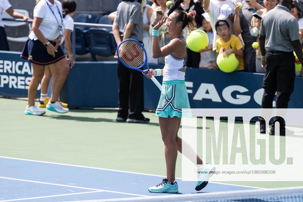 US Open qualifying final round NEW YORK, USA - AUGUST 28: Qinwen Zhang celebrates victory after a women s qualifying singles match final round of the 2026 US Open Championship at USTA Billie Jean King National Tennis Center on August 28, 2026 in Flushing, NY. Qinwen Zhang won in three sets and progressed to play in main draw of the tournament. Lev Radin Anadolu New York United States. Editorial use only. Please get in touch for any other usage.
