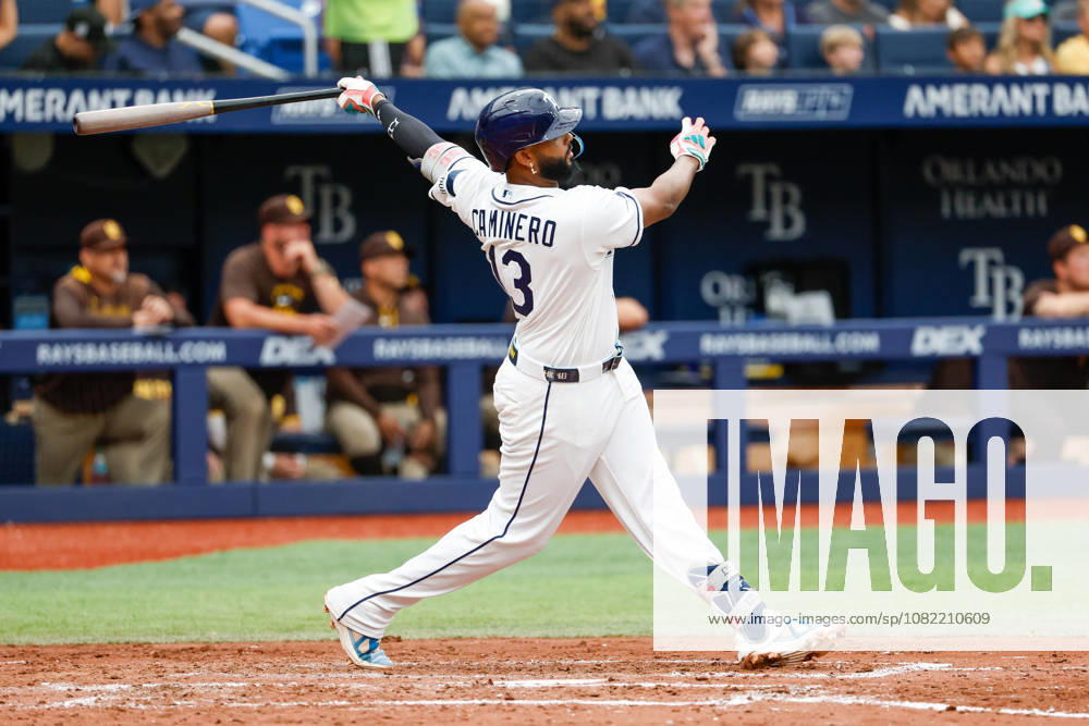 Tampa Bay Rays third baseman Junior Caminero (13) homers off of San Diego Padres pitcher Robbie Ray (38) during the fourth inning at Tropicana Field. MLB, Baseball Herren, USA 2026: Padres at Rays - ZUMA_sp_ 20260830_mda_s70_835