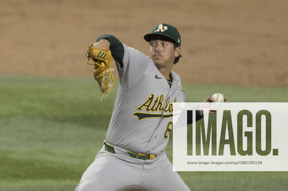 Athletics pitcher GAGE JUMP (61) throws against the Texas Rangers at Globe Life Field. Rangers win 8-1. Arlington USA - ZUMAf180 20260831_zsp_f180_003