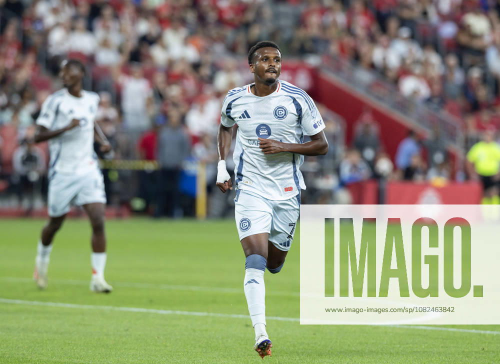 (260906) -- TORONTO, Sept. 6, 2026 -- Maren Haile-Selassie (front) of Chicago Fire FC celebrates scoring during the 2026 Major League Soccer MLS, Fussball Herren, USA regular season match between Toronto FC and Chicago Fire FC at BMO Field in Toronto, Canada, Sept. 5, 2026. (Photo by Xinhua) (SP) CANADA-TORONTO-SOCCER-MLS-TORONTO FC VS CHICAGO FIRE FC ZouxZheng