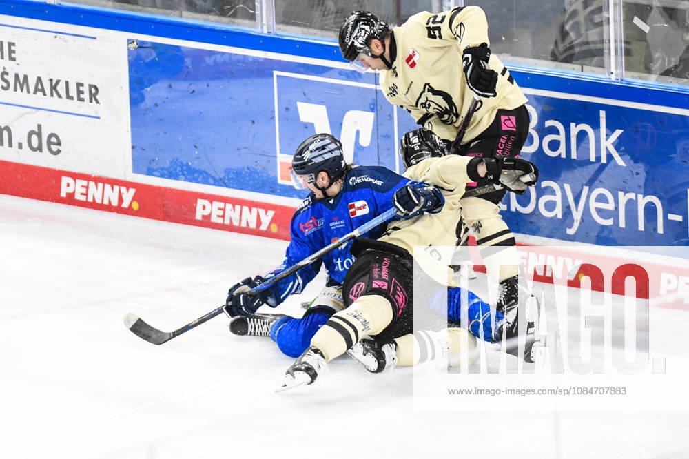 Straubing Tigers vs. Grizzlys Wolfsburg, Ice Hockey, German Ice Hockey League, Penny DEL, Matchday 10, 2026–2027 Season, October 18, 2026: Tarjo Jentzsch—Straubing Tigers Downed by Fabio Pfohl’s Grizzlys Wolfsburg, Men’s Ice Hockey, German Ice Hockey League, Penny DEL, Matchday 10, 2026–2027 Season on October 18, 2026, at the Eisstadion am Pulverturm, Straubing Tigers (blue) vs. Grizzlys Wolfsburg (beige)