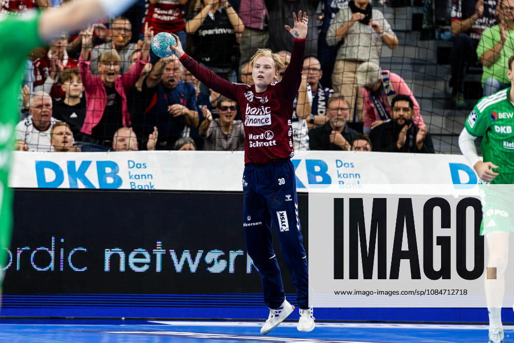 Opel HBL SG Flensburg Handewitt vs. Füchse Berlin, October 18, 2026: Celebration and joy as Simon Möller (No. 30) saves the ball, SG Flensburg Handewitt Opel HBL SG Flensburg Handewitt vs. Füchse Berlin, GGW Arena