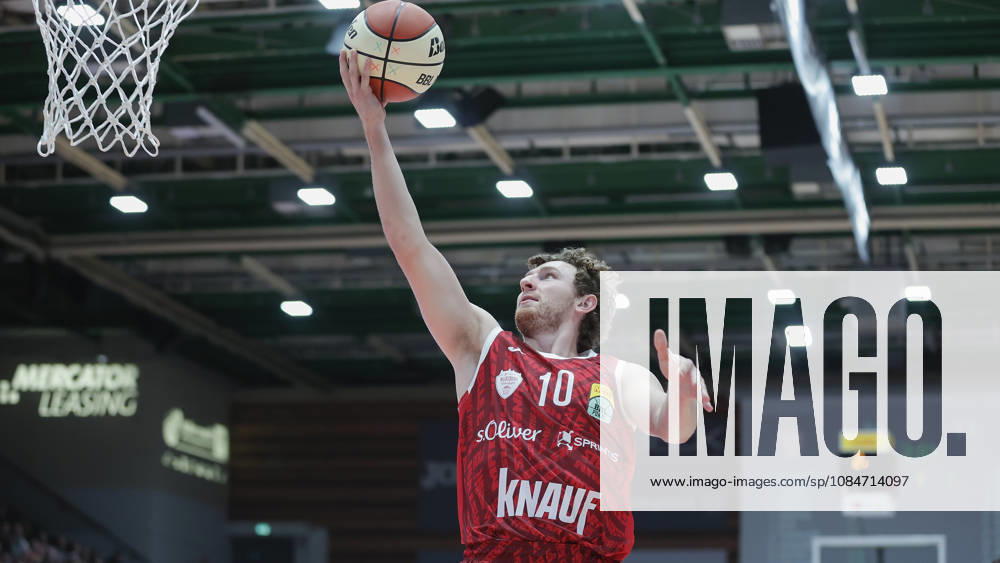 Pictured: Calvin Wishart of the Würzburg Baskets, No. 10, making a layup on October 18, 2026, Fitness First Würzburg Baskets vs. SYNTAINICS MBC, Netto BBL Cup, Round of 16, Germany, 97072, tectake Arena Würzburg,