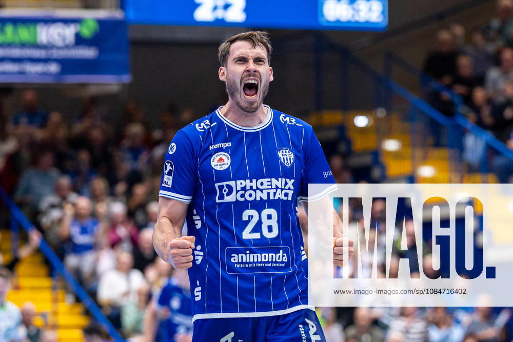 Hendrik Wagner of TBV Lemgo Lippe, 28, celebrates during the match between TBV Lemgo Lippe and Frisch Auf Göppingen, handball, 1st Bundesliga, Matchday 9, 2026–2027 season, October 18, 2026 GER, TBV Lemgo Lippe vs. Frisch Auf Göppingen, Handball, 1st Bundesliga, Matchday 9, 2026–2027 season, October 18, 2026 Lemgo