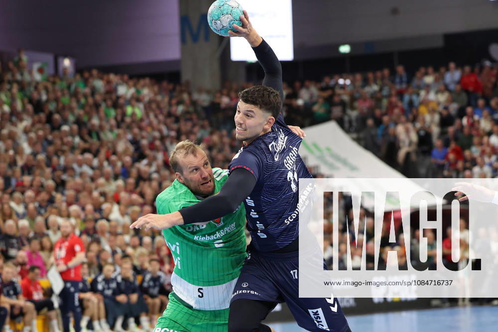Handball, Opel HBL, 2026–2027 Season, 1 HBL, SG Flensburg-Handewitt vs. Füchse Berlin, GGW Arena, Max Darj (Füchse Berlin), 5 goals against Marko Grigic (SG Flensburg-Handewitt), 17 Schleswig-Holstein, German