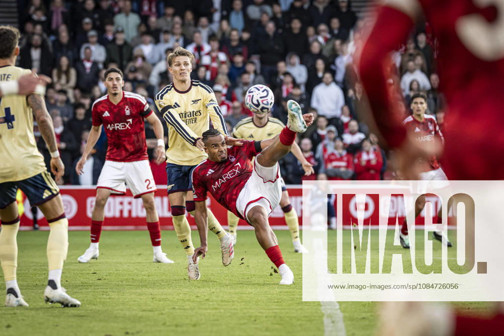 18th October 2026; The City Ground, Nottingham, Nottinghamshire, England; Premier League Football, Nottingham Forest versus Arsenal; Murillo of Nottingham Forest attempts an overhead kick GodfreyxPitt