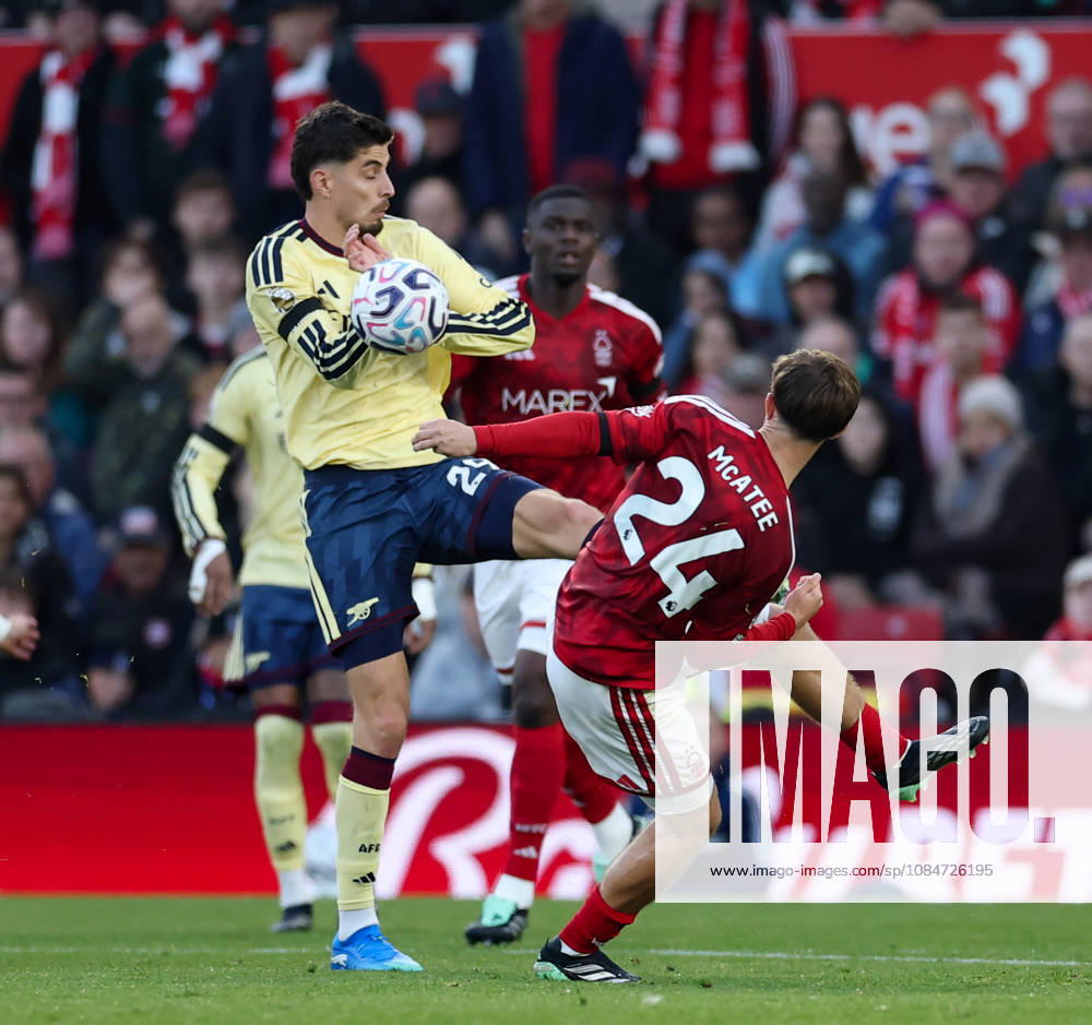 Nottingham Forest v Arsenal Premier League Kai Havertz of Arsenal is penalised for a hand ball after the shot of James McAtee of Nottingham Forest during the Premier League match at the City Ground, Nottingham 18 10 2026 UK Newspapers OUT