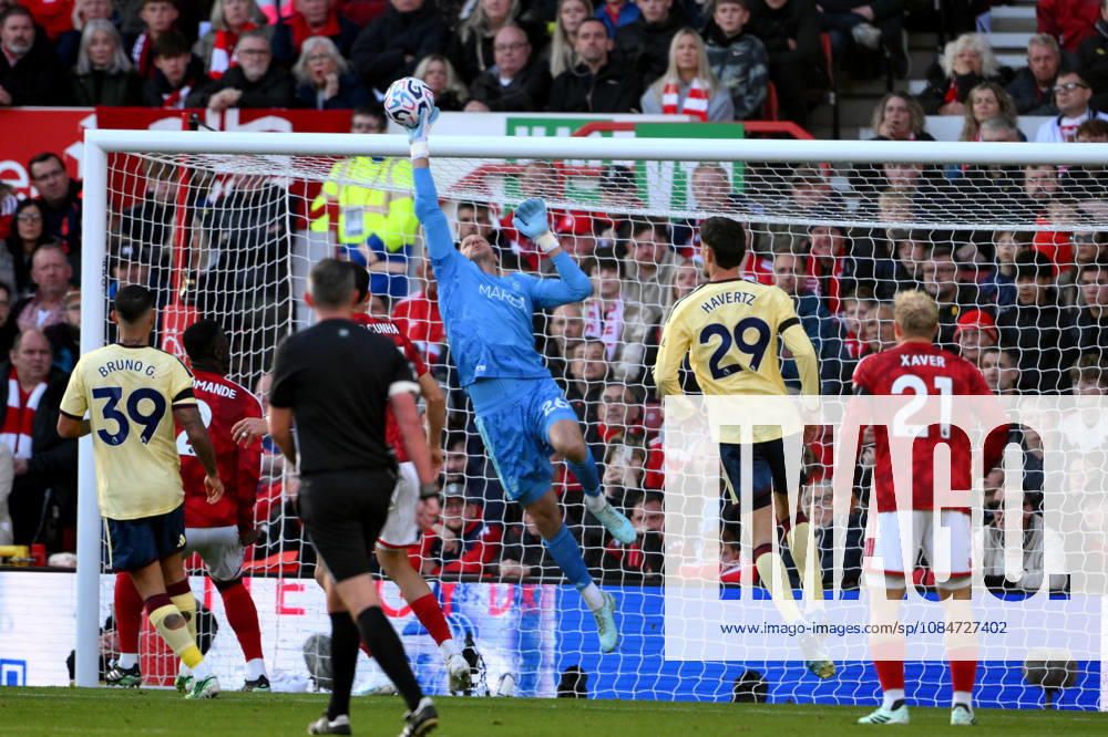 Nottingham Forest FC v Arsenal FC - Premier League 2026 27 Nottingham Forest goalkeeper Matz Sels makes a diving save during the Premier League match between Nottingham Forest and Arsenal at the City Ground in Nottingham, on October 18, 2026. Nottingham Nottinghamshire United Kingdom